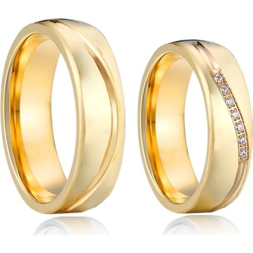 1 Pair Lovers Alliance polishing gold plated wedding rings for couples his and hers Proposal couple ring marriage