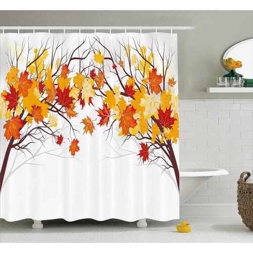 Fall Decorations Shower Curtain Image of Canadian Maple Leaves in Fall with Soft Reflection Effects Fabric Bathroom Decor