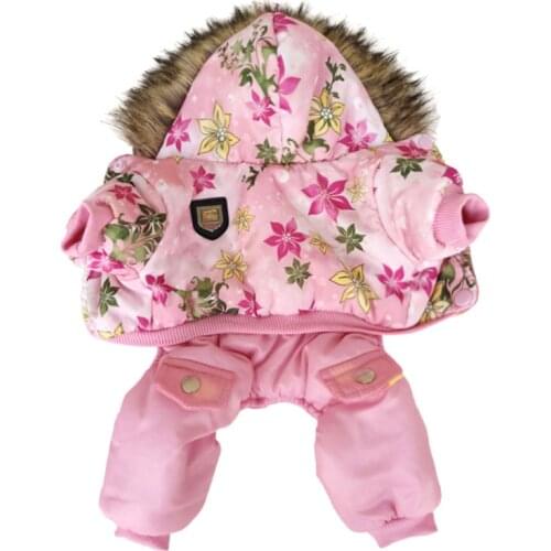 Popular Quality Flower Pattern Hooded Pet Dogs Winter Coat Thickness Dogs Clothes S to Xl New Dogs Clothing
