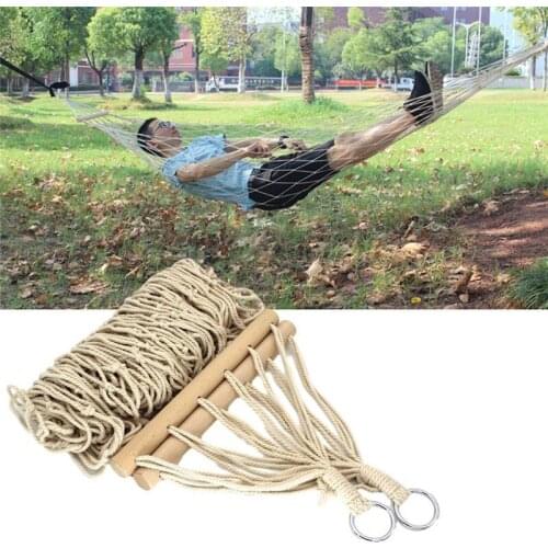Portable White Hammock Travel Mesh Net Hanging Bed Outdoor Solid Wood Swing Camping Hammocks Leisure Hiking Accessories