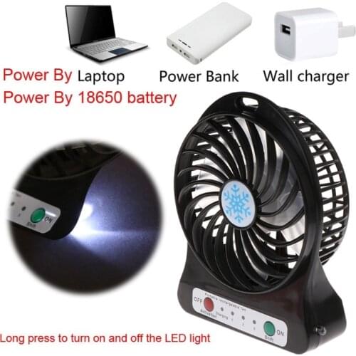 LX9B Portable Outdoor LED Light Fan Air Cooler Mini Desk USB Fan With 18650 Battery