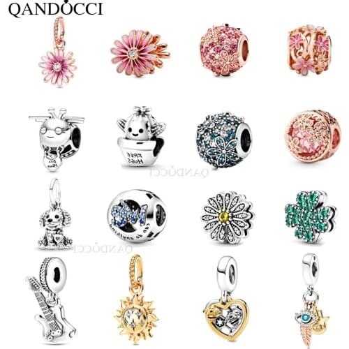QANDOCCI 2020 Spring 925 Silver Reflexions Snake Bracelet Stud Earrings Crown Ring Daisy Flower Necklace Sun Sheep Heart Charm