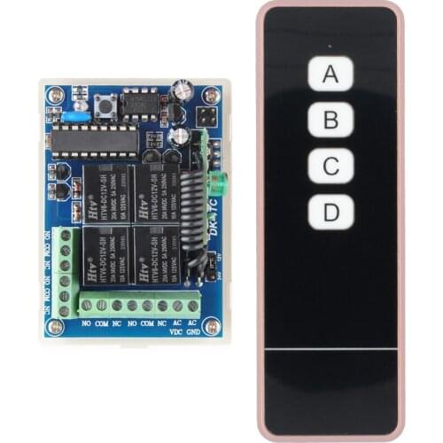 12V 24V DC 10A Relay Wireless Remote Control Switch Learning Code Normally Open/Closed Receiver With New 4-Button Transmitter