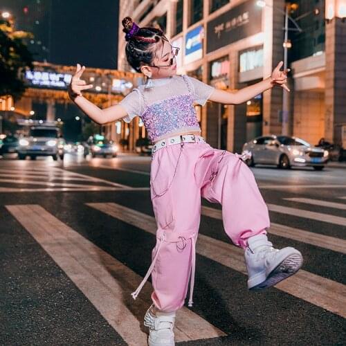 Pink Girls Set Cheer Girl Costume Hip Hop Dance Wear Festival Clothing Designer Clothes Performance Costume Rave Outfit DL7827