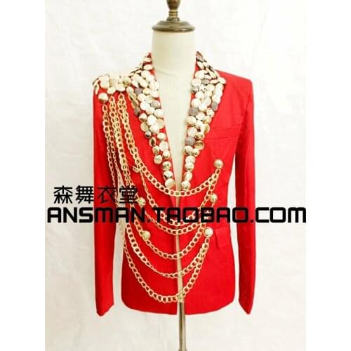 S-5xl ! 2020 Mens New Fashion Ds Luxurious Shoulder Chain Court Slim Small Suit Plus Size Singer Costumes Formal Dress