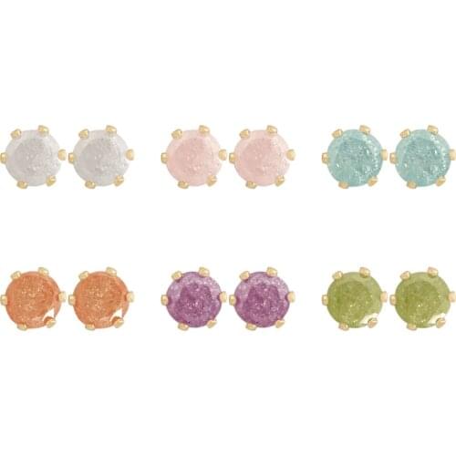 Romantic Gold Color Plating Multi Colorful 5mm Zircon 6 Pair Stud Earring Pack For Women Girl Super Cute Lovely Girly Jewelry