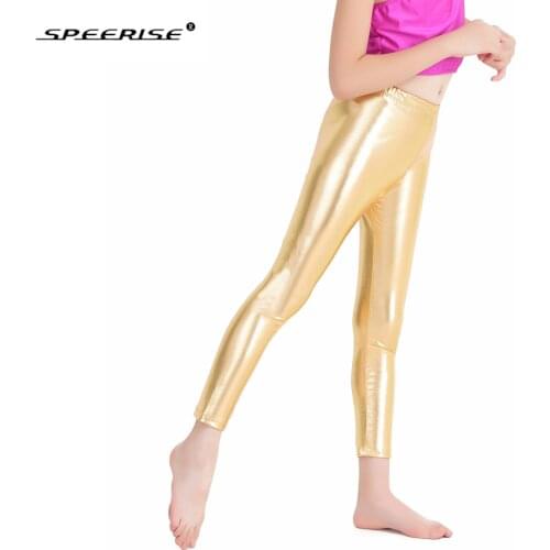 SPEERISE Children Ankle-length Pants Gold Girls Shiny Metallic Spandex Dance Ballet Silver Leggings Free Shipping