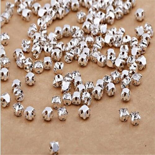 SS16(4mm/1440pcs) Silver Round Shapes Sew on With Claw Crystal Glass Glitter Rhinestones Metal Findings For Jewelry Making Dress