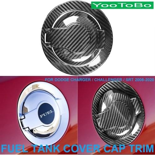Car Styling Real Dry Carbon Fiber Exterior Fuel Tank Cover Trim Panel Decorative Sticker For Dodge Charger Challenger SRT 15-21
