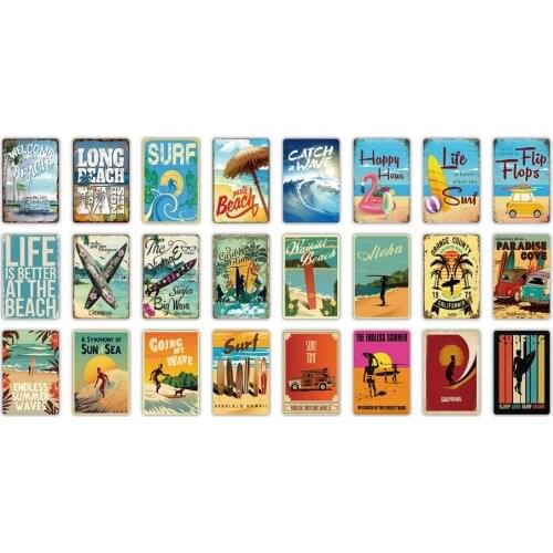 Lot style Choose Beach Tin Sign Plaque Metal Summer Sign Metal Plate Art print Silk poster Home Wall Decor