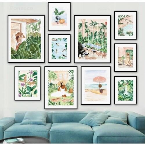 Tropical Beach Vase Plant Food Posters and Prints Boho Style Retro Wall Art Canvas Painting Nordic Home Decoration Murals