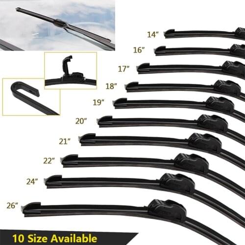 Universal Car Wiper Blade U Hook Type 14"16"17"18"19"20"21"22"24"26" Windscreen Windshield Rubber Hybrid Auto Wipers Accessories