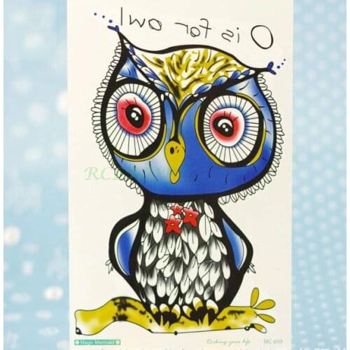 Waterproof Temporary Tattoo Sticker cute blue owl tatto stickers flash tatoo fake tattoos for men kids women