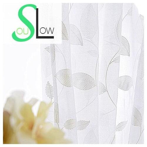 Slow Soul White Curtain Bedroom Living Room Embroidered Pastoral Leaves Curtains Tulle Cortinas For Kitchen Sheer Baby Rideaux
