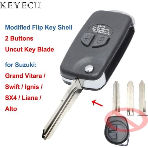 Keyecu Replacement Modified Folding Remote Key Shell Case 2 Button for Suzuki Vitara Swift Ignis SX4 Liana Alto