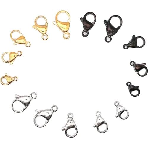 10pcs/lot 304 Stainless Steel Lobster Clasps 9-15mm Gold/Black Color Necklace Bracelets Connector Clasp DIY Jewelry Findings