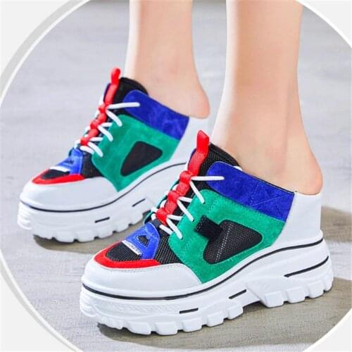 Fashion Sneakers Womens Leather Sandals Platform Wedge High Heel Mules Slippers Slide On Party Oxfords Shoes Boots