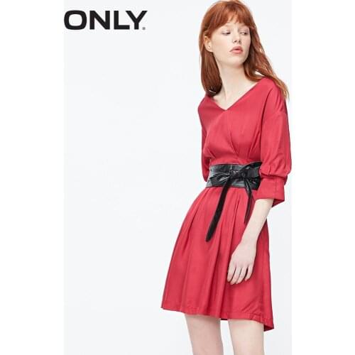 ONLY Womens Red Cinched Waist A-line Dress | 119207586