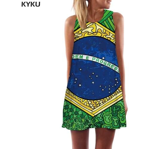 KYKU Brand Brazilian Flag Dress Women Brazil Office Harajuku 3d Print Cartoon Party Vintage Vestido Sexy Womens Clothing Summer