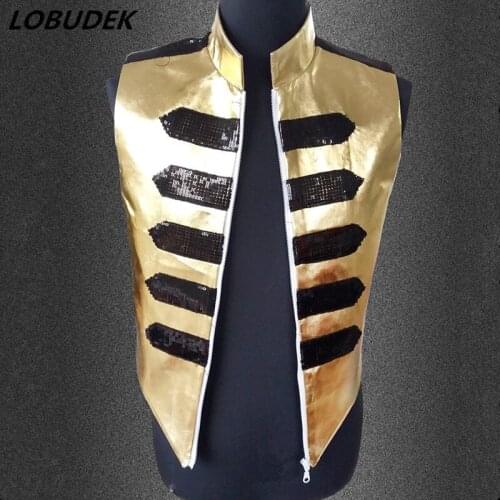 Male singer vest tide male female Korean fashion personality offbeat Men singer fan bar DJ gold rivet vest Costume free shipping