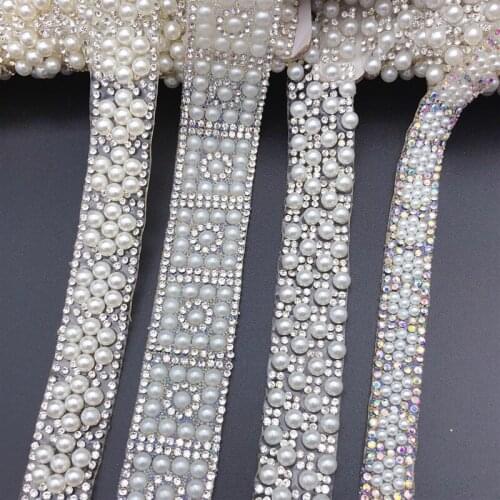 10yards Rhinestone Beaded Iron On Applique Trim Wedding Party Dress Embellishment