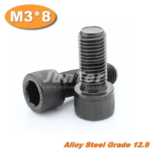 100pcs/lot DIN912 M3*8 Grade12.9 Alloy Steel Hex Socket Head Cap Screw