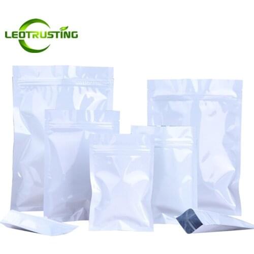 100pcs Glossy White Aluminum Foil Zip Lock Pouches Flat Heat Sealing Capsule Cereals Spice Cereals Seeds Resealable Pack Bags