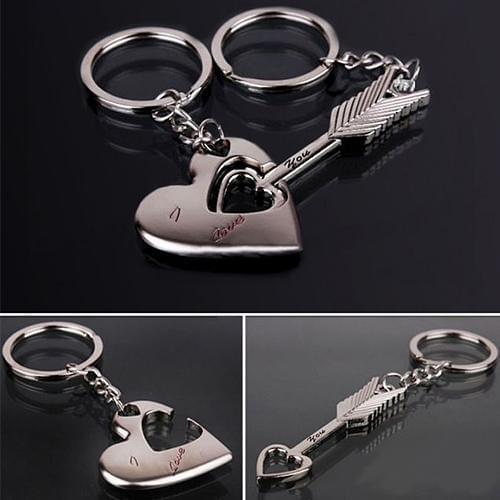 2Pcs Couples Gift Fashion Love Heart Arrow Pendant Keyring Keyfob Keychain