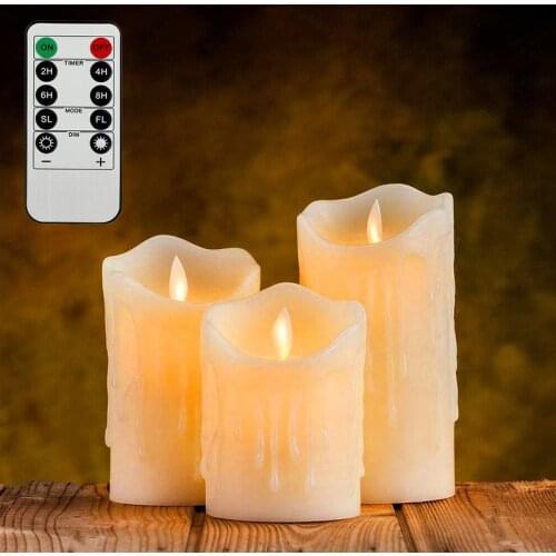 3 Pcs Flickering Flameless Pillar LED Candle with Remote Night Light Led Candle Light Easter Candle Wedding Decoration Lighting