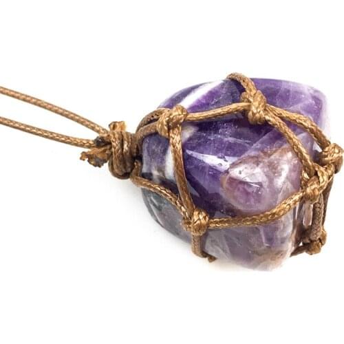 6pcs/lot Coarse Hemp Rope Woven Pendant Necklace Yoga Chakra Energy Natural Stone Sweater Chain Meditation Pendulum Amulet
