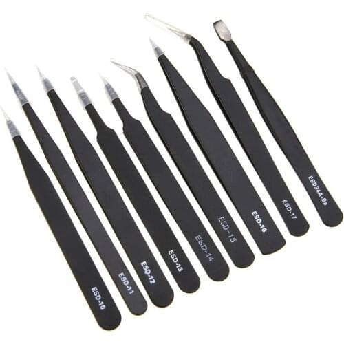 9pcs Stainless Steel Precision Tweezers Set Anti Static Repair Tool Kit for Electronic Repairing Hand Tools 2 Colors Mayitr