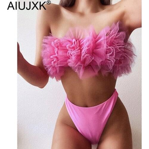 AIUJXK 2021 Mesh Sexy Swimsuit Women 2 Pieces Bra And Panty High Waist Swimwear Biquini Woman Summer Lingerie Set Bathing Suit