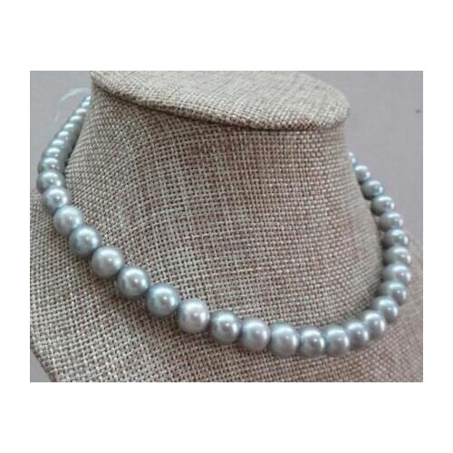 Free shipping >>>>HOT SELL Real Natural 8-9mm Freshwater Silver Gray Pearls Necklace Solid 14k clasp