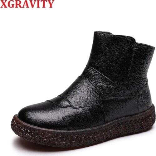 XGRAVITY 2021 Genuine Leather Ankle Boots Elegant Warm Women Fashion Round Toe Casual Short Boots Mix Color Shoes Lady Boot A083