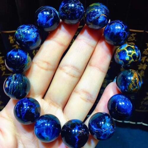 Certificate Natural Blue Pietersite Women Men Bracelet Round Beads 16mm Chatoyant Cat Eye Namibia AAAAA