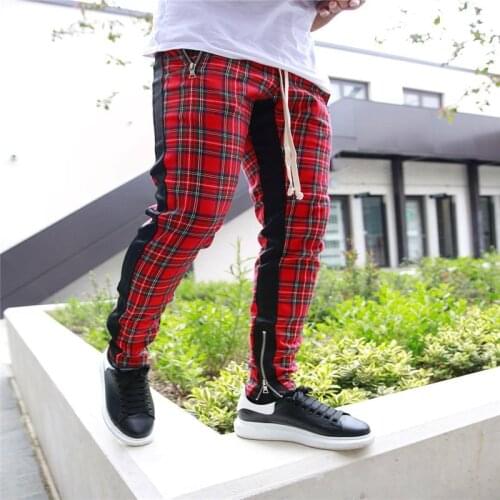 Mens Plaid Pants Explosions Hip Hop Korean Plaid Trend Color Slim Pants Jogging Pants Youth Casual Street Quality Good Pants