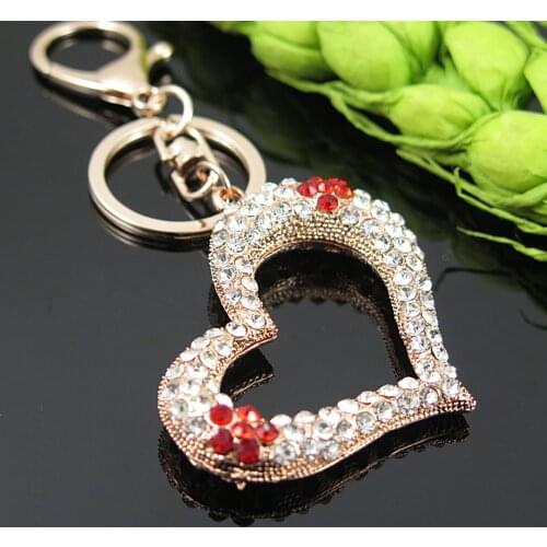Beautiful Flower Heart-Shaped Top Grade A++++ Rhinestone Key Chain & Holder For Bag Backpack Charms Nice Gift For Friendship