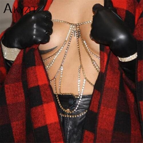 Elegant Rhinestones Tassel Body Chain Sexy Beach Gold Silver Color Wedding Accessories Bra Cross Body Chain Jewellery for Women