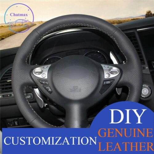 For Infiniti FX35 FX37 Black artificial leather hand-sewn steering wheel cover anti-slip design all season comfortable touch