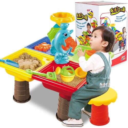 Kids Summer Outdoor Beach Sandpit Toys Sand Bucket Water Wheel Table Play Set Toys Children Learning Education Toy Birthday gift