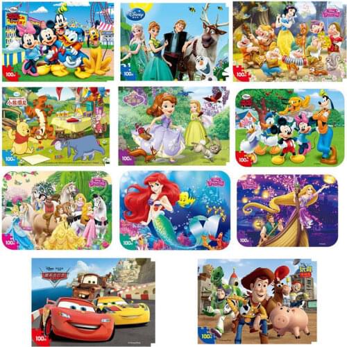 Disney Frozen Mickey Minnie Mouse Sofia Mermaid Duck Puzzle 100 Pieces Learning Educational Interesting Wooden Toys For Children