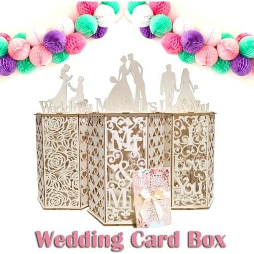 DIY Wooden Urn Wedding Card Box For Money Box 6sided Letter Cash Beautiful Decoration Supplies Country Marriage Urne Mariage