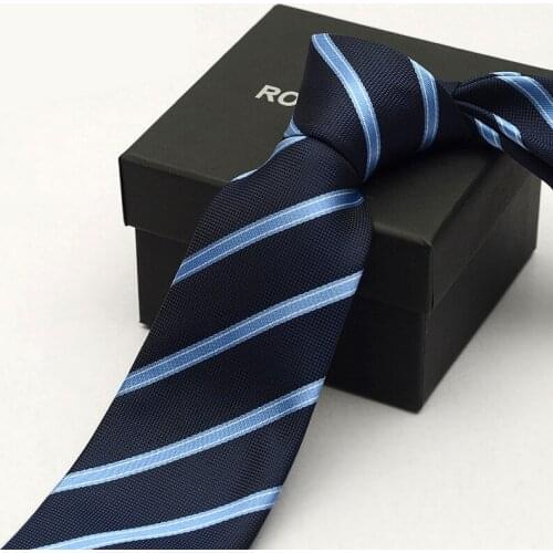 Designer Fashion Mens Necktie Microfiber Anti Wrinkle Profession 8cm Blue Striped Tie Interview Ties Gravata Corbatas Cravates