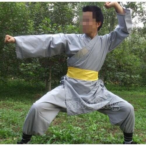 Unisex cotton buddhist shaolin monks uniforms wing chun kung fu suits martial arts clothes tai chi clothing sets gray