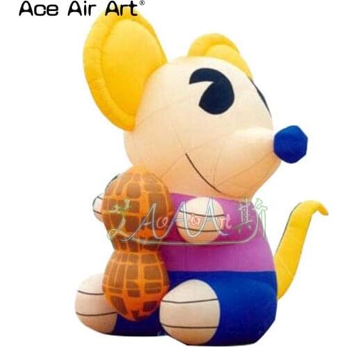 Customized lovely colorful sitting inflatable mouse/rat with peanut in hand cartoon animal model for decoration/advertising