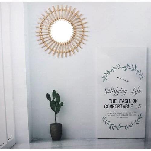Rattan Innovative Art Decoration Round Makeup Mirror Dressing Bathroom Wall Hanging Mirrors Craft