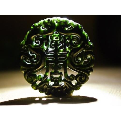 Chinese Black Green jade Double-sided hollow Dragon Jade Pendant Natural Obsidian Necklace Jewellery Fashion Amulet Gifts Women