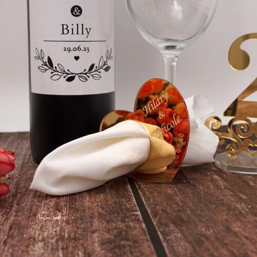 20pcs Personalized Heart Napkin Ring Holders Engagement Party Favor Gift Custom Engraved Name and Date Place Card Holder Decor