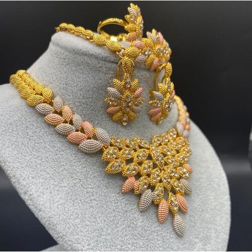 Dubai 24k gold for women wedding gifts Ethiopian Jewelry sets African bridal party Necklace earrings ring set collares jewellery