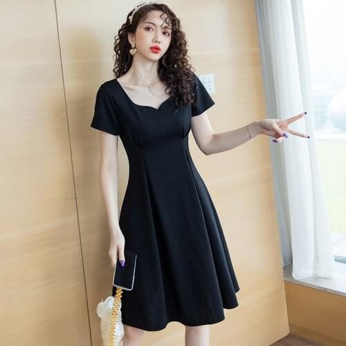 Summer Party Dresses Sexy Women Short sleeve Dress V Neck Temperament Slim Waist black Dresses Two ways to wear dresses